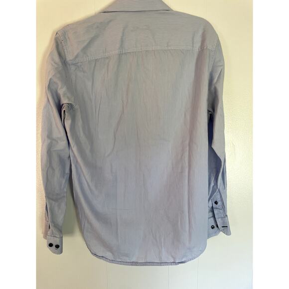 Tasso Elba Men's Long-Sleeve Button Up Blue Strip Shirt Size 14 / 14-12 - Picture 2 of 3